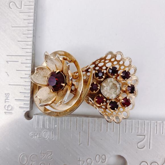 VTG Mid Century Gold Tone Rhinestone Fan Flower Brooch Costume Jewelry 50s 60s - Picture 10 of 10